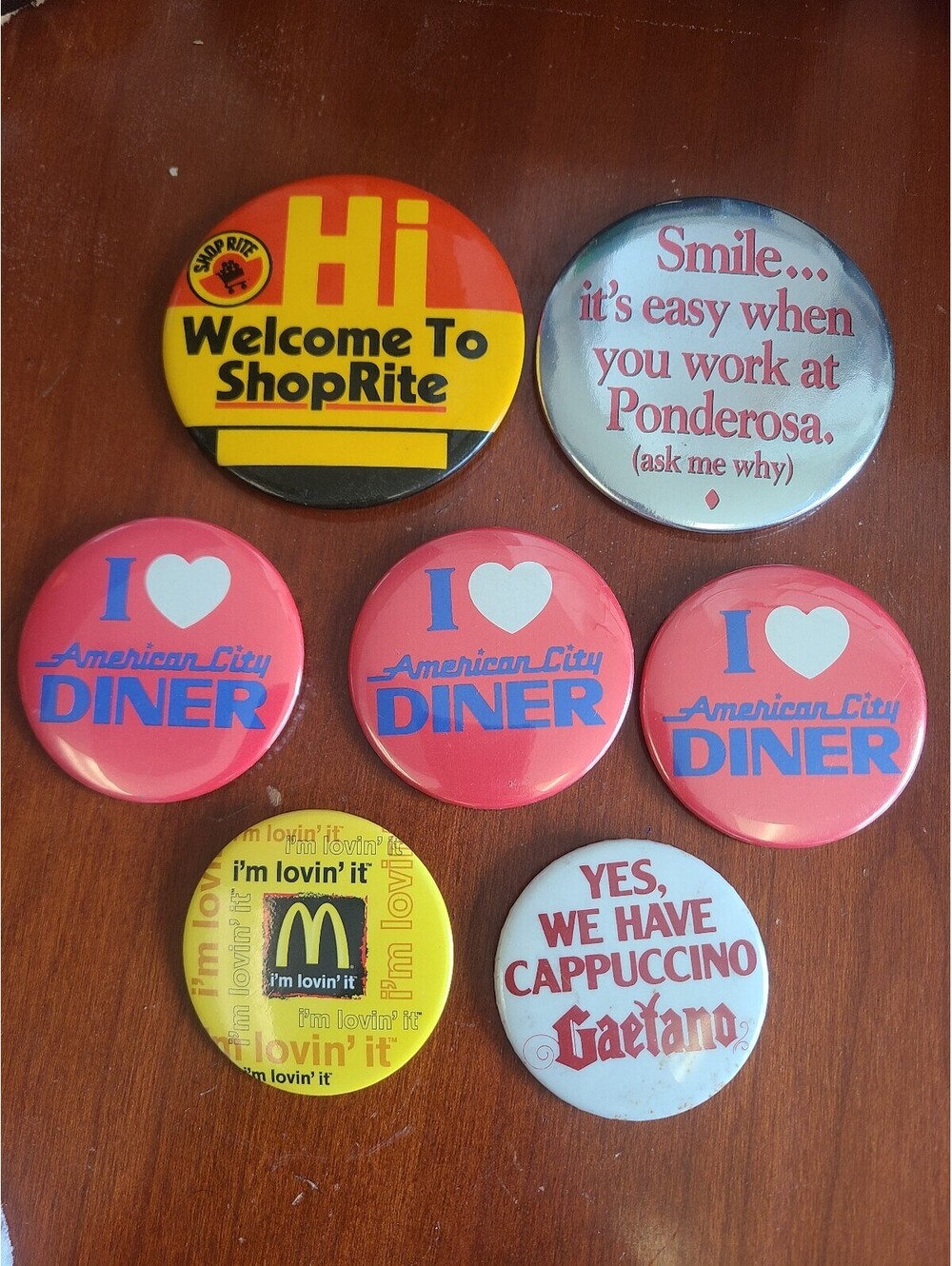 Lot of 7 Fast Food & Restaurant Promotional Pinback Button Vintage 1980s/90s